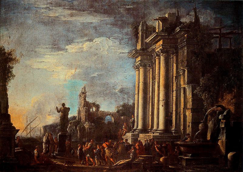 landscape with ruins and scene of sacrifice